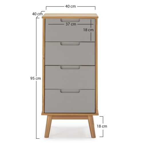 Cassettiera Bruce 3 cassetti, legno massiccio, 80 cm (larghezza) 40 cm ( profondità) 83 cm (altezza)