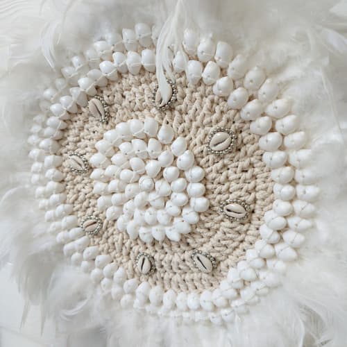 Decorazione da parete in piume e conchiglie, bianco D40 cm BALIRA