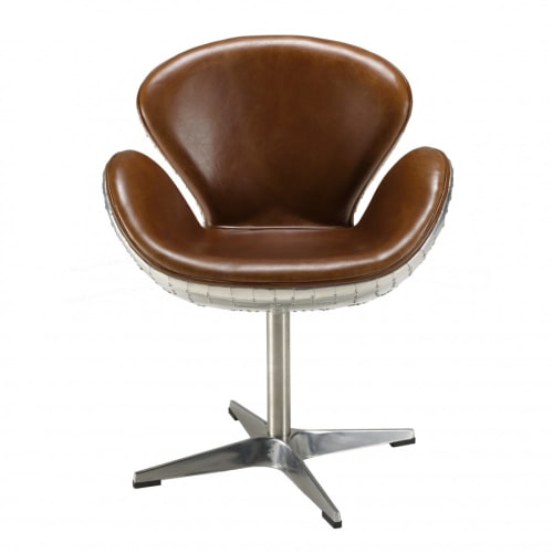 Canapés et fauteuils Fauteuils | Fauteuil vintage en cuir marron pieds en aluminium - HG04862
