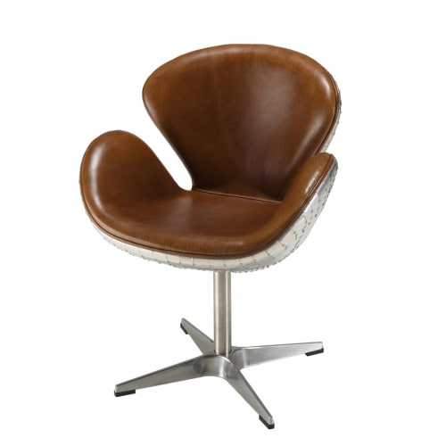 Canapés et fauteuils Fauteuils | Fauteuil vintage en cuir marron pieds en aluminium - HG04862