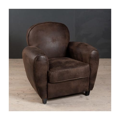 Canapés et fauteuils Fauteuils | Fauteuil club en microfibre marron pieds en bois - UM93376