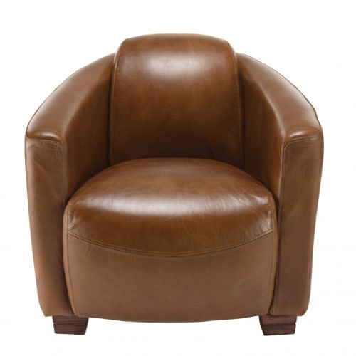 Canapés et fauteuils Fauteuils | Fauteuil vintage en cuir marron pieds en bois - CK52022