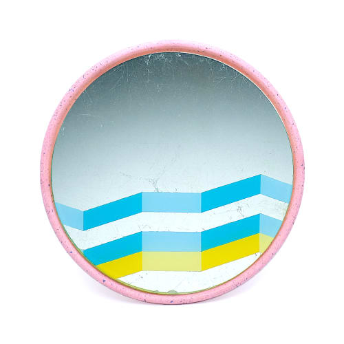 Déco Miroirs | Miroir lignes en béton rose D28cm - OP69185