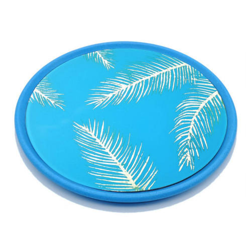 Déco Miroirs | Miroir feuilles de palmier 2 en béton bleu D28cm - GR77580