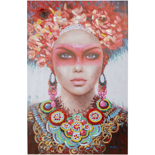 Déco Toiles et tableaux | Toile femme tribale couronne de fleurs 90x140 - WX46722