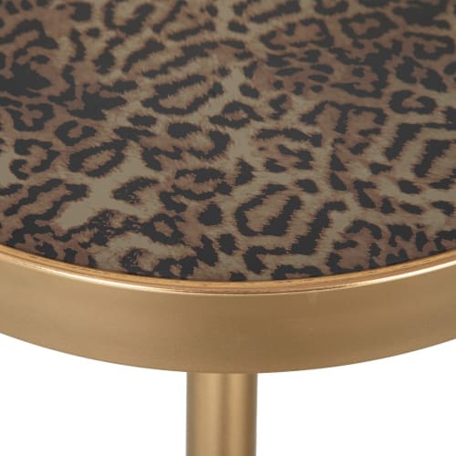 Muebles Mesas auxiliares | Mesita de leopardo con 3 pies de metal y PVC  dorada - HO09806