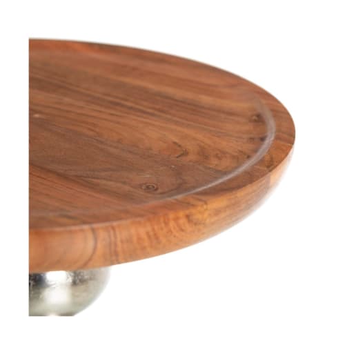 Muebles Mesas auxiliares | Mesa auxiliar redonda de madera y aluminio natural y plateada - OE86213