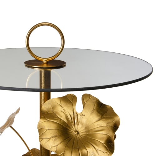 Muebles Mesas auxiliares | Mesa auxiliar con flores de metal y cristal oro - DS73157