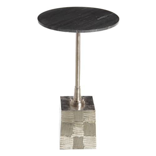 Muebles Mesas auxiliares | Mesa auxiliar con pedestal de mármol y aluminio negra y plateada - OW63069