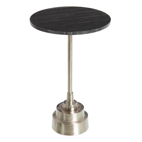 Muebles Mesas auxiliares | Mesa auxiliar con pedestal de mármol y aluminio negra y plateada - GQ67885
