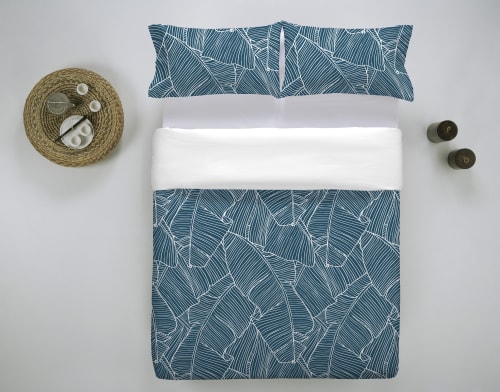 Housse de couette percale de coton Neo Bleu Prusse Floral Housses