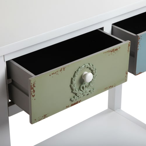 Muebles Mesas auxiliares | Consola de entrada aglomerado (efecto madera) blanco, azul y verde - ZX27172