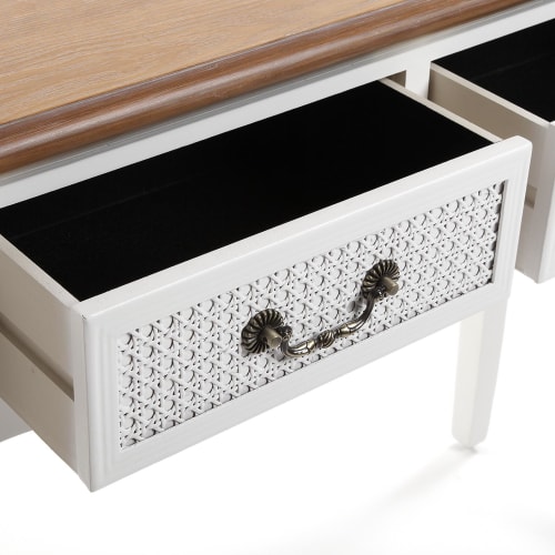 Muebles Mesas auxiliares | Consola de entrada en en aglomerado (efecto madera) blanca y marrón. - ZY20154