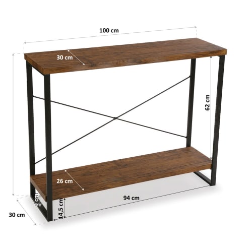 Muebles Mesas auxiliares | Consola de entrada en aglomerado (efecto madera) y metal negro - CI05809