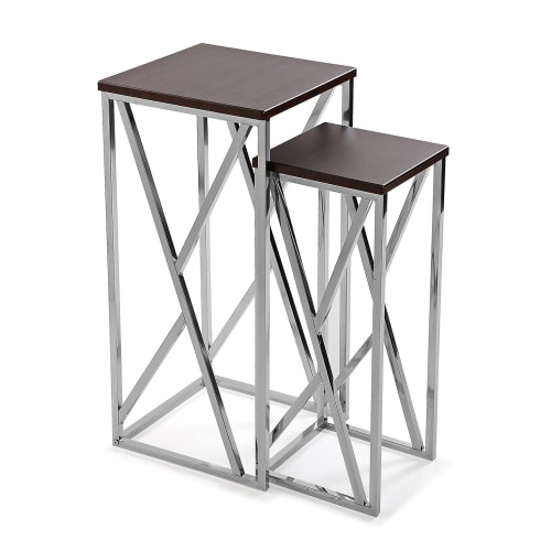 Muebles Mesas auxiliares | Mesa auxiliar de aglomerado (efecto madera) y metal marrón y plata - GE99707