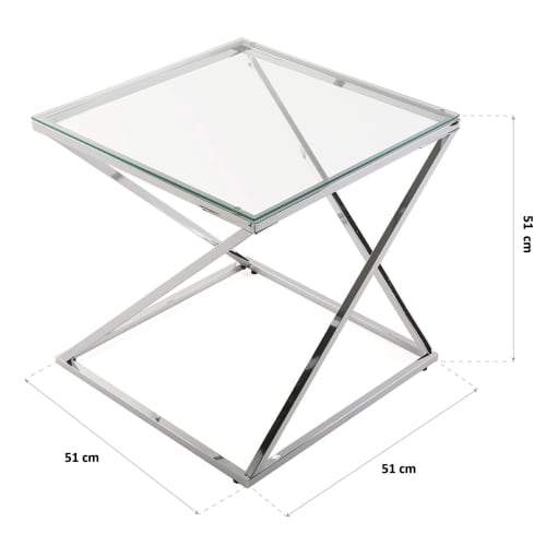 Muebles Mesas auxiliares | Mesa auxiliar de cristal y metal plateado - BX96847