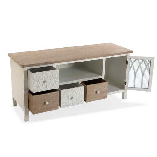 Muebles Mesas auxiliares | Mueble de TV  aglomerado (efecto madera)  blanco y marrón - YQ88524