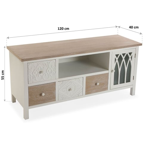 Muebles Mesas auxiliares | Mueble de TV  aglomerado (efecto madera)  blanco y marrón - YQ88524