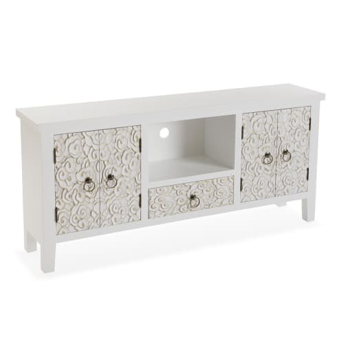 Muebles Mesas auxiliares | Mueble de TV aglomerado (efecto madera) blanco - JH49438