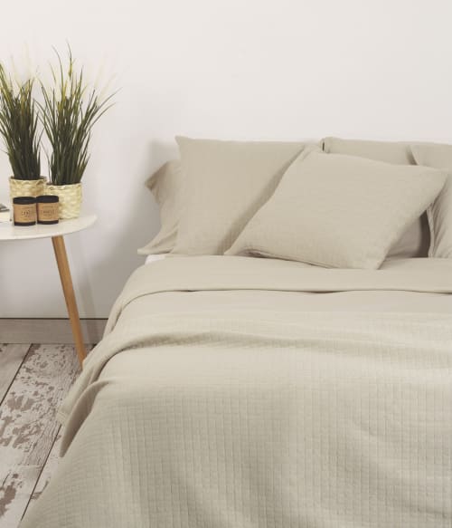 Sábana de punto 100% algodón cobre para cama de 90 cm con almohada  CAFECREAM