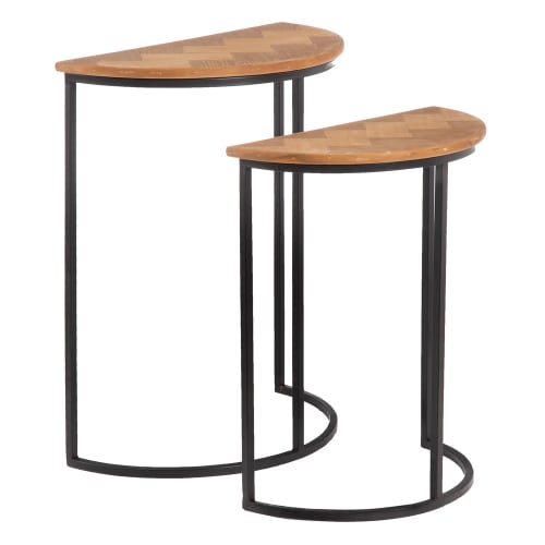 Muebles Mesas auxiliares | Set de 2 mesas auxiliares nido  de metal marrones y negras - JV35900