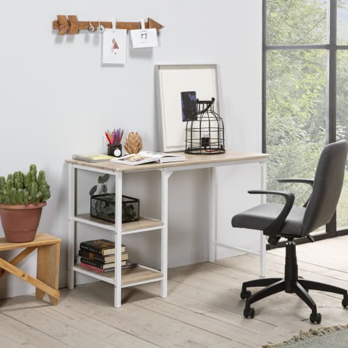 Muebles Escritorios | Mesa de escritorio blanco, 2 estantes, estilo industrial, 110x55x76 cm - UC61155
