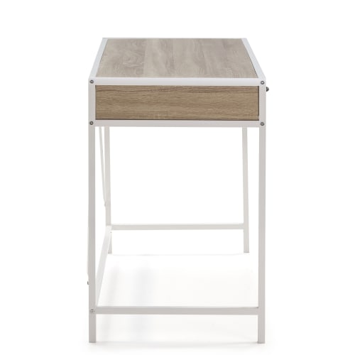 Muebles Escritorios | Mesa de escritorio blanco, 2 cajones, estilo industrial, 110x50x76 cm - GO08596