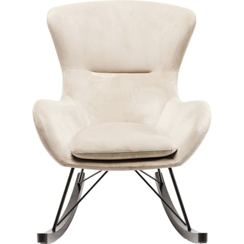 Canapés et fauteuils Fauteuils | Fauteuil à bascule en velours beige et chêne noir - BW12416