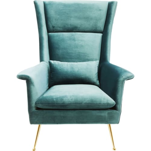 Canapés et fauteuils Fauteuils | Fauteuil en velours bleu-vert et acier doré - RN74227