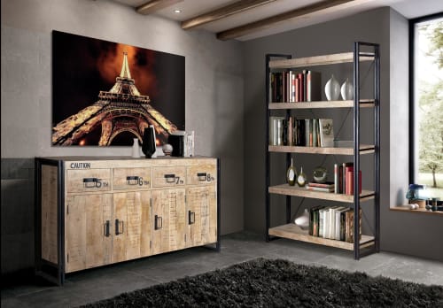 Libreria industriale 3 ripiani a vista 2 ante marrone 76x33xh163cm EDO