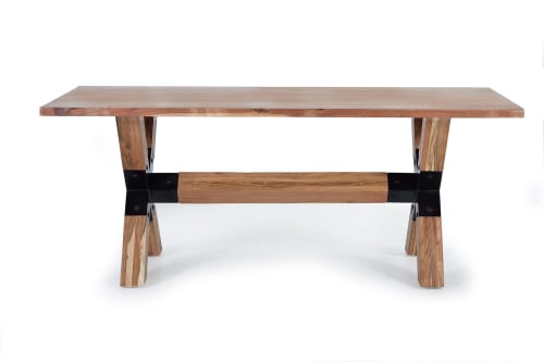 Meubles Tables à manger | Table à manger en bois d'acacia naturel et pieds en métal noir - ZM25385