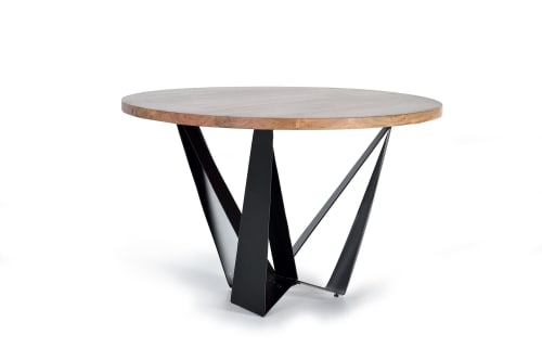 Meubles Tables à manger | Table à manger en bois d'acacia naturel et pieds en métal noir - BK04319