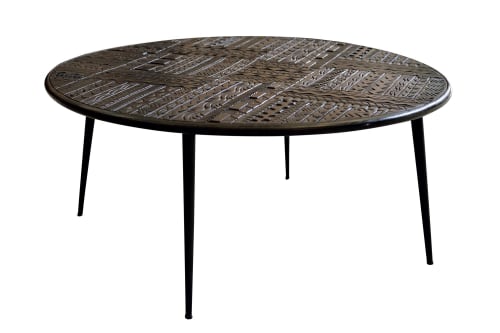 Meubles Tables basses | Table basse en bois de manguier et pieds en métal en noyer foncé - RH52556