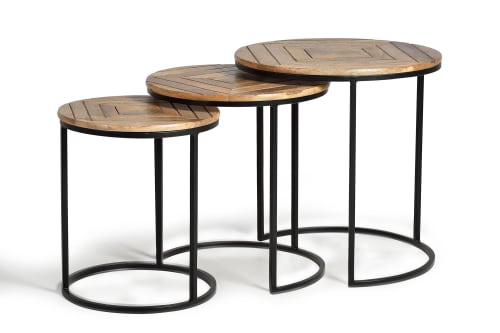 Meubles Tables basses | Set de 3 tables en manguier massif avec détails en marqueterie - VE92162