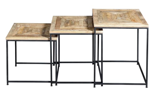 Meubles Tables basses | Set de 3 tables en manguier massif avec détails en marqueterie - EN17410