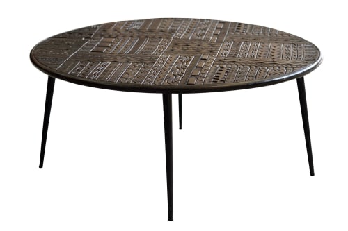 Meubles Tables basses | Table basse en bois de manguier et pieds en métal couleur noyer foncé - XT11975