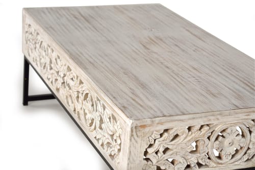 Meubles Tables basses | Table basse en manguier et pieds en métal vieilli - DV12706