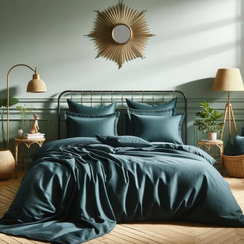 Ropa de hogar y alfombras Sábanas bajeras | Sábana bajera de satén de algodón verde azulado 140x190x30 - AM85475