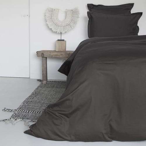 Ropa de hogar y alfombras Sábanas bajeras | Sábana bajera de satén de algodón negro carbón 140x190x30 - QQ62902