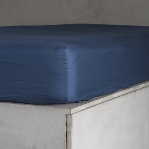 Ropa de hogar y alfombras Sábanas bajeras | Sábana bajera de satén de algodón azul oscuro 160x200x30 - TK26533
