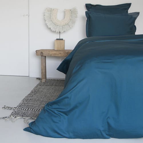 Ropa de hogar y alfombras Sábanas bajeras | Sábana bajera de satén de algodón azul oscuro 160x200x30 - TK26533