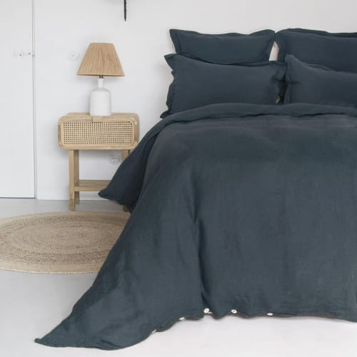 Ropa de hogar y alfombras Sábanas bajeras | Sábana bajera 140x190x30 de lino lavado azul tinta - VE73690