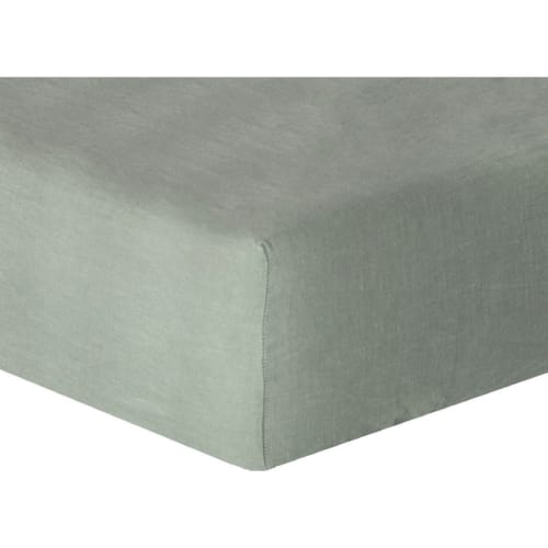 Ropa de hogar y alfombras Sábanas bajeras | Sábana bajera de lino lavado 160x200x30 Verde grisáceo - GT61796