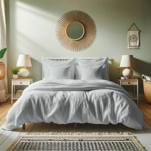 Ropa de hogar y alfombras Sábanas bajeras | Sábana bajera de lino lavado 200x200x40 Gris perla - YO59783