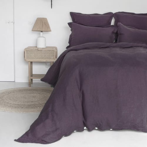Ropa de hogar y alfombras Sábanas bajeras | Sábana bajera de lino lavado 180x200x40 Morado - DW15897