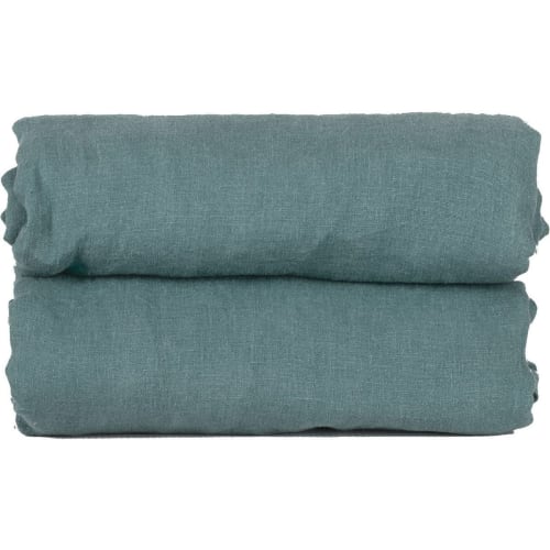 Ropa de hogar y alfombras Sábanas bajeras | Sábana bajera ajustable de lino lavado azul Nimes 200x200x40 - VD98062