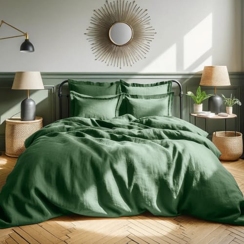 Ropa de hogar y alfombras Sábanas bajeras | Sábana bajera 160x200x30 de lino lavado verde claro - KK45613