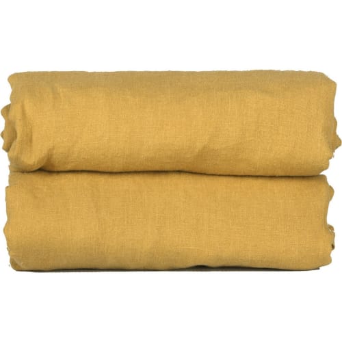 Ropa de hogar y alfombras Sábanas bajeras | Sábana bajera 180x200x40 de lino lavado amarillo cúrcuma - LO99544