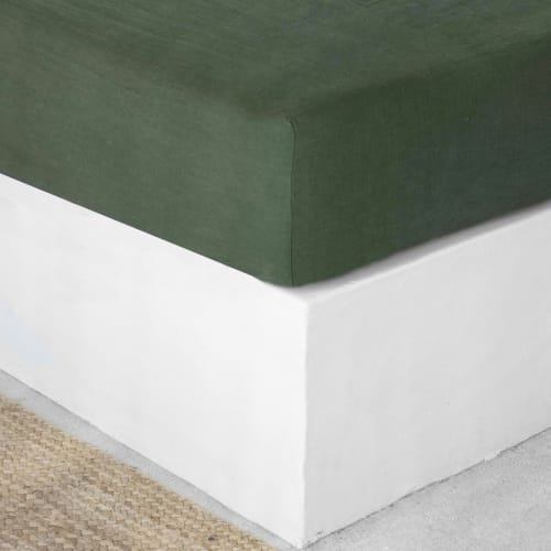 Ropa de hogar y alfombras Sábanas bajeras | Sábana bajera de lino lavado 140x190x30 Verde claro - GM56001