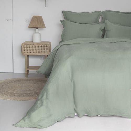Ropa de hogar y alfombras Sábanas bajeras | Sábana bajera de lino lavado 180x200x40 Verde grisáceo - QQ59482